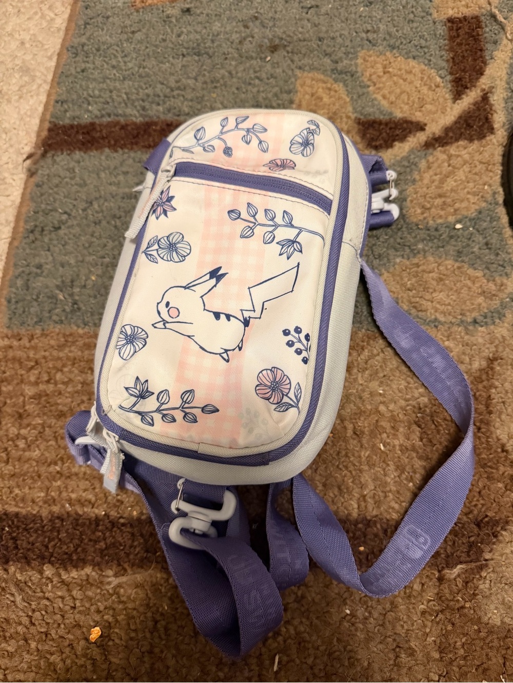 Cute Pikachu Floral Crossbody Bag in Lavender and White - Character Print